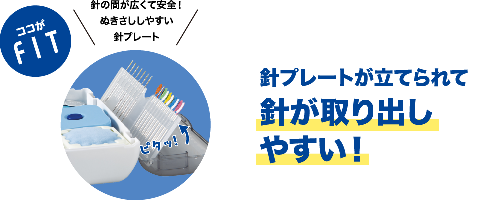 ココがFIT　針プレートが立てられて針が取り出しやすい！
