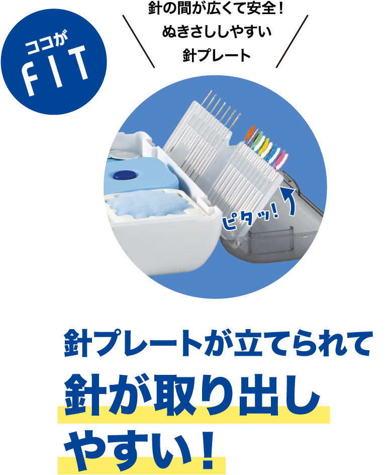 ココがFIT　針プレートが立てられて針が取り出しやすい！